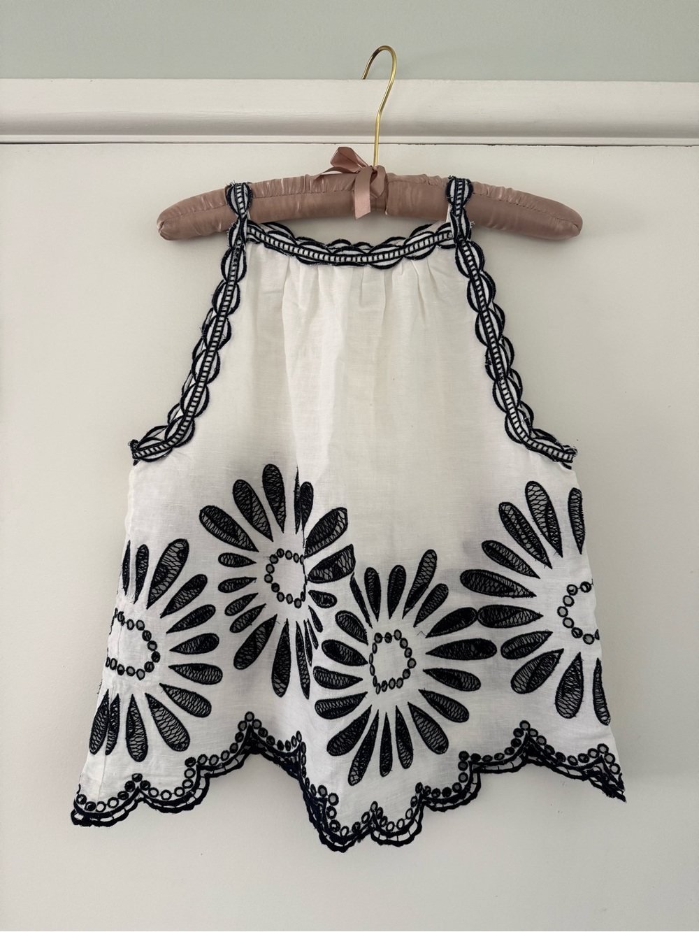 ULLA JOHNSON Jolie Floral Embroidered Linen Cotton Halter Top In Porcelain